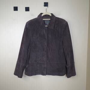 JPR Leather Button Front Suede Jacket in Brown Size 12